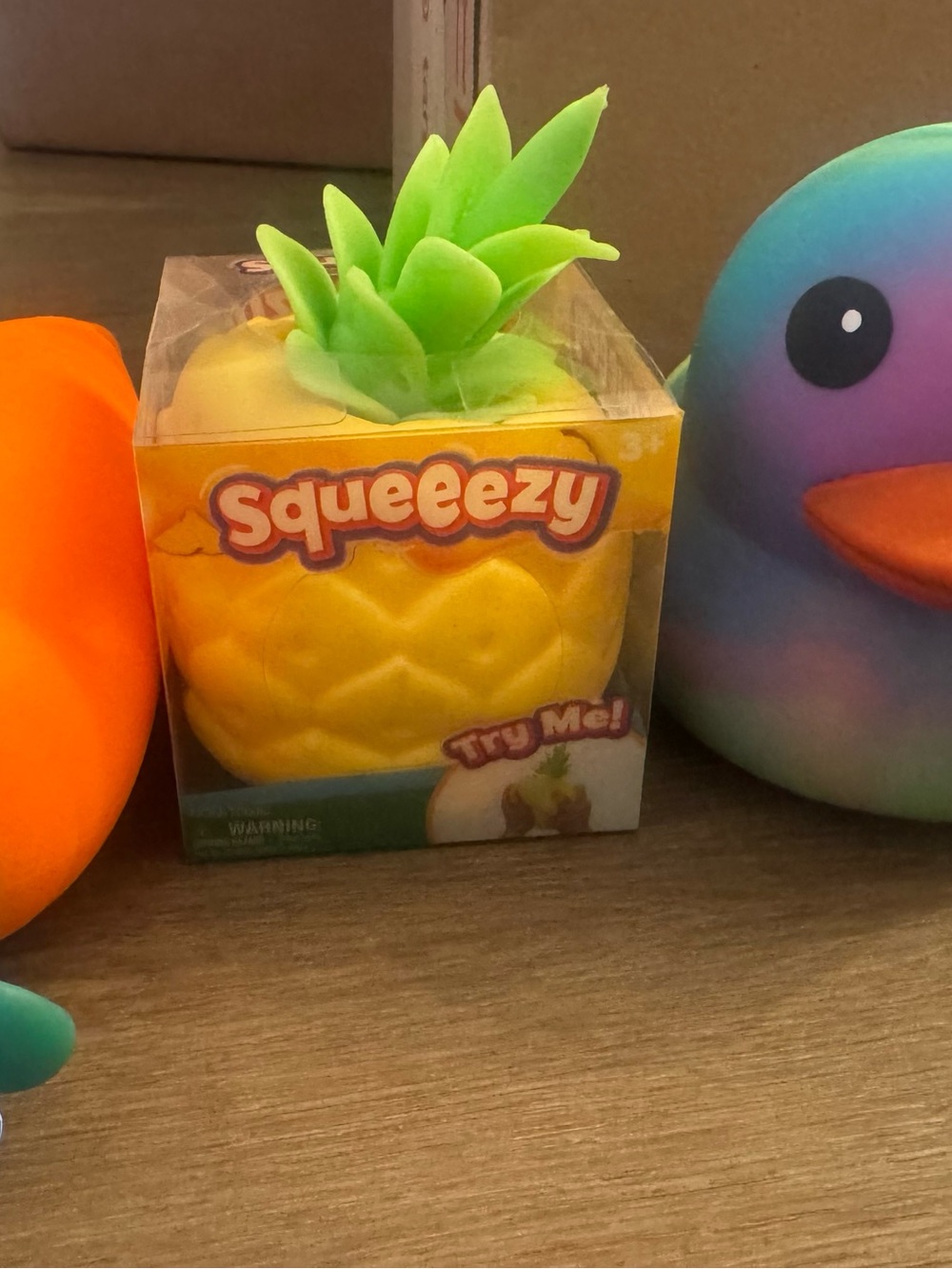 Squeeezy Pineapple Squishy, carrot squishy and duck